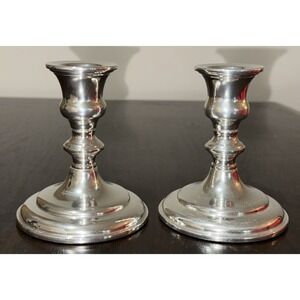 EMPIRE SILVER CO. POLISHED PEWTER CANDLESTICKS, PAIR, 4.75" TALL